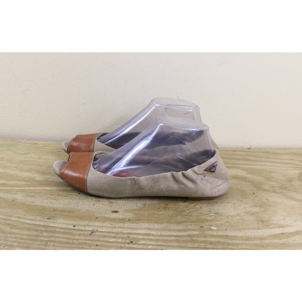 Diesel Shoes Womens 8.5 Brown Canvas Leather Flex Trex Ballet Flats Open Toe